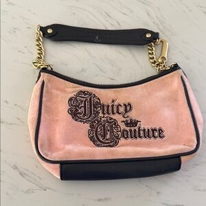 Juicy Couture Pink and Black Clutch with Gold Chain